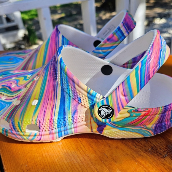 CROCS Multicolor Swirl Classic Clog - Pink, Blue, Yellow, Green, Purple - Picture 5 of 5